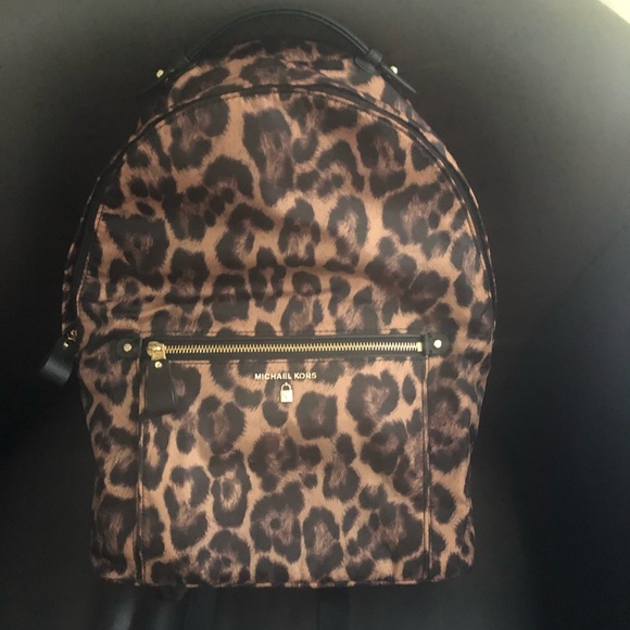 kelsey large leopard nylon backpack